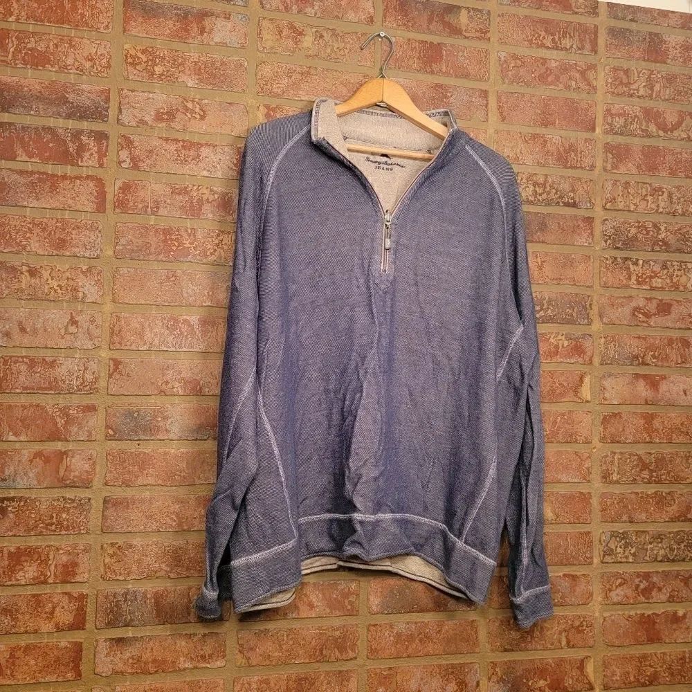 Tommy Bahama Quarter Zip Reversible Cotton Men's Pullover Sweater XL Blue Tan